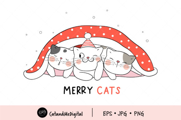 Cat Christmas Clipart Illustrations for Handmade Creations