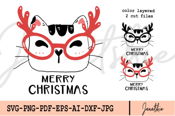 Christmas Cute Funny Cat Face Clip Art for Illustrations