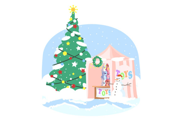 Christmas Kiosk Semi Flat Illustration for Branding and Design