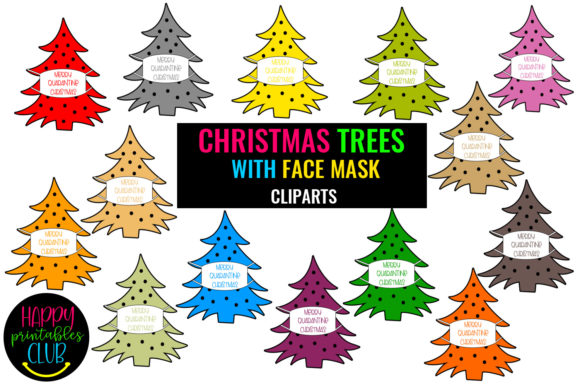 Christmas Trees with Face Masks Clipart for Illustrations