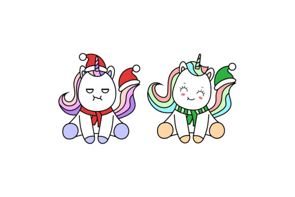 Christmas Unicorn Design Set Vectors