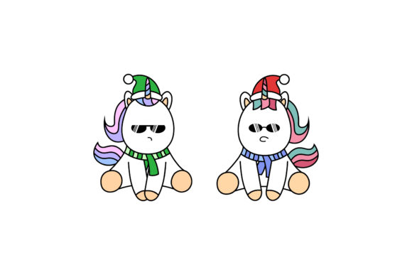 Christmas Unicorns Vectors Kawaii Set