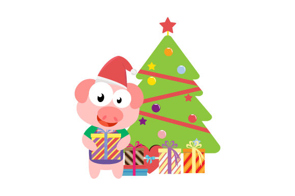 Cute Pig Cartoon on Christmas Illustration