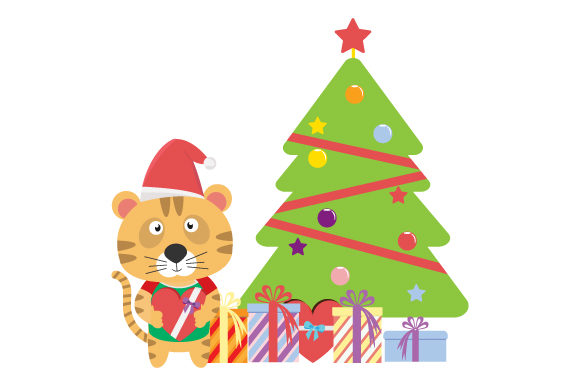 Cute Tiger Cartoon on Christmas Illustrations