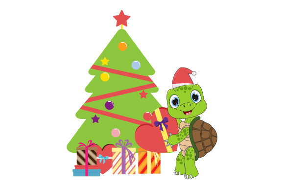 Cute Turtle Cartoon on Christmas Illustrations