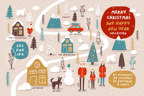 Merry Christmas Happy New Year Illustrations