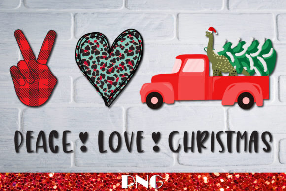 Peace Love Christmas Dinosaur Illustrations