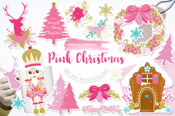 Pink Christmas Illustrations for Handmade Creations