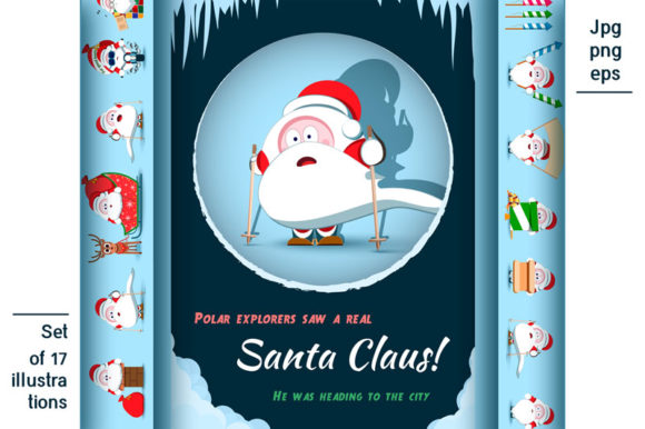 Santa Claus Christmas Character Set Of17 Illustrations