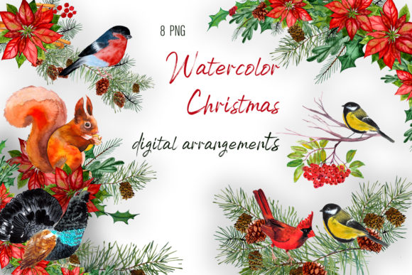 Watercolor Christmas Digital Arrangement for Handmade Creations