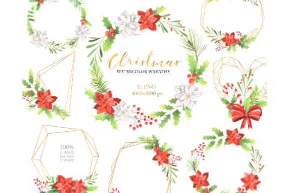 Watercolor Christmas Floral Wreaths Illustrations